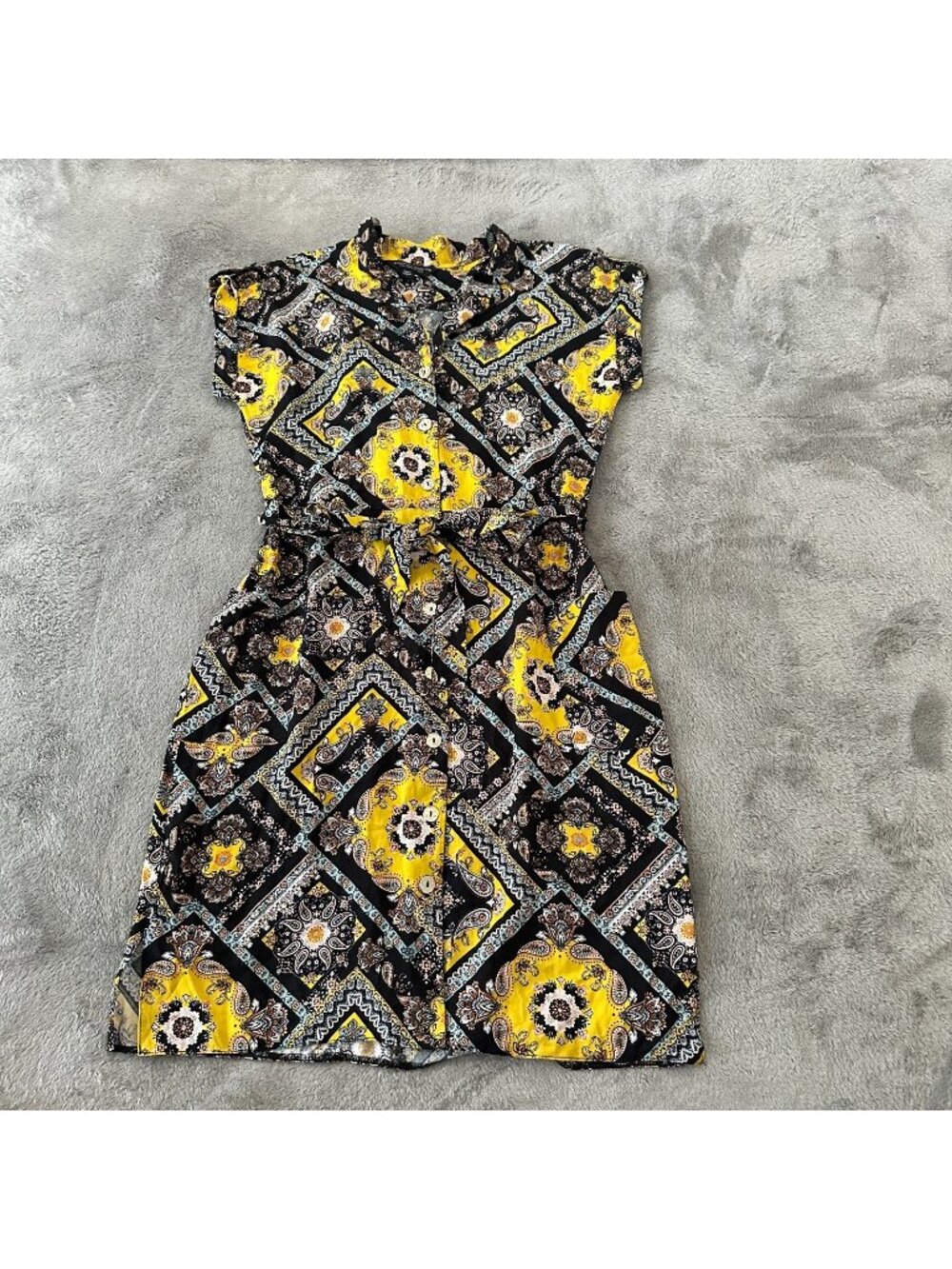 Dorothy Perkins Black Yellow Paisley Shirt Dress Women's US 8